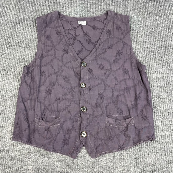 CP Shades Jackets & Blazers - Vtg 90s CP Shades Vest Womens M Linen Rayon Lagenlook Minimalist Boho Button Up